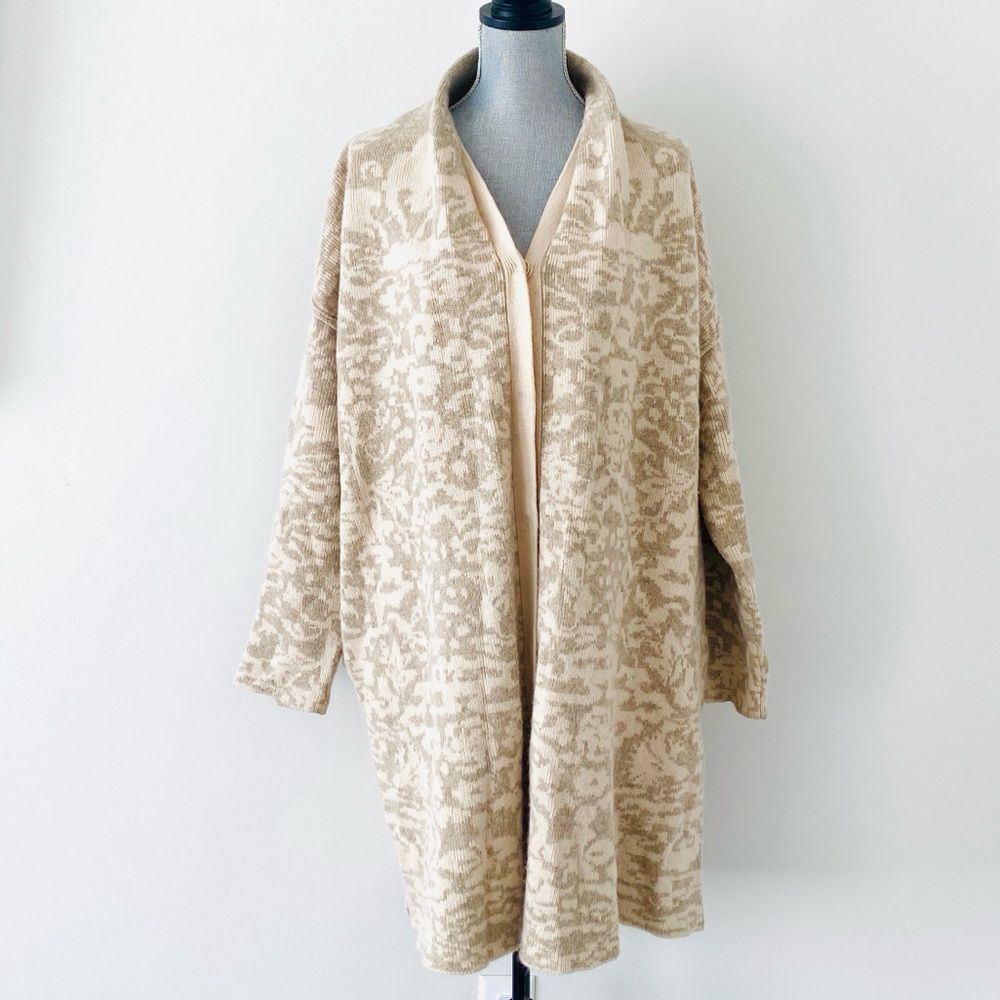 Sundance Gray & Cream Lams Wool Angora Knit Cardigan Coat Sz L Heavyweight Boho